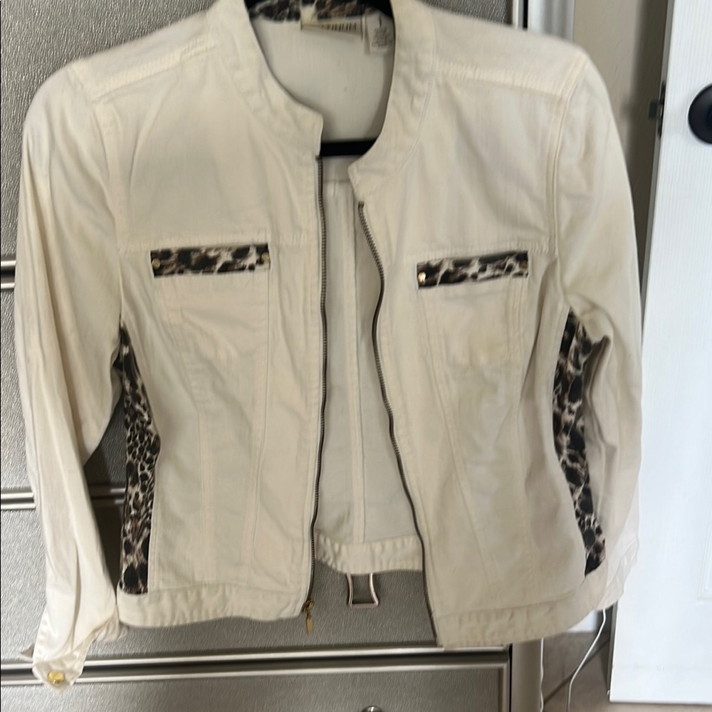Cream Utility Jacket with Textured Panels and Open Front